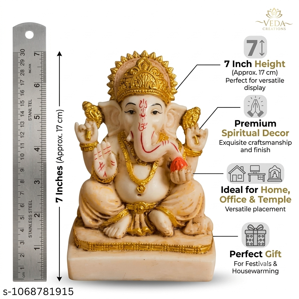Divine Lord Ganesha Murti – 7 Inch Premium Hand-Painted Idol